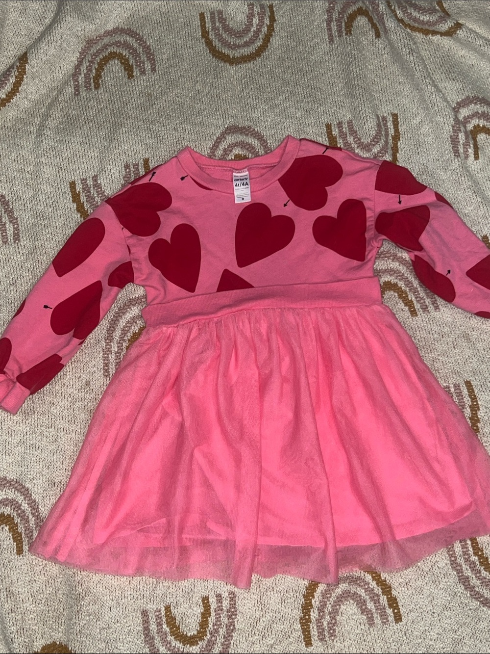 Pink Heart-Print Long Sleeve Tulle Dress for Girls Carters size 4T
